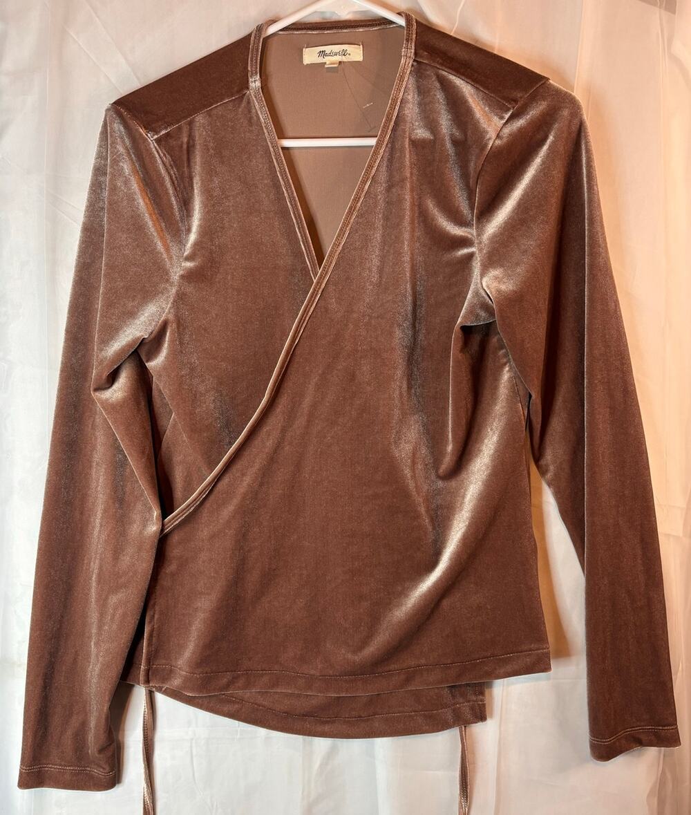 Madewell Long Sleeve Velvet Tie Wrap Top Brown Size Medium